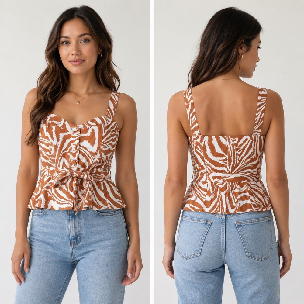 Mare Mare x Anthropologie Zebra Print Bustier Peplum Tank Top Summer‎ Small